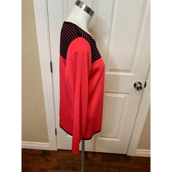 Exclusively Misook Pink Blue Striped Cardigan Sweater Petite, Size Small - Picture 2 of 5